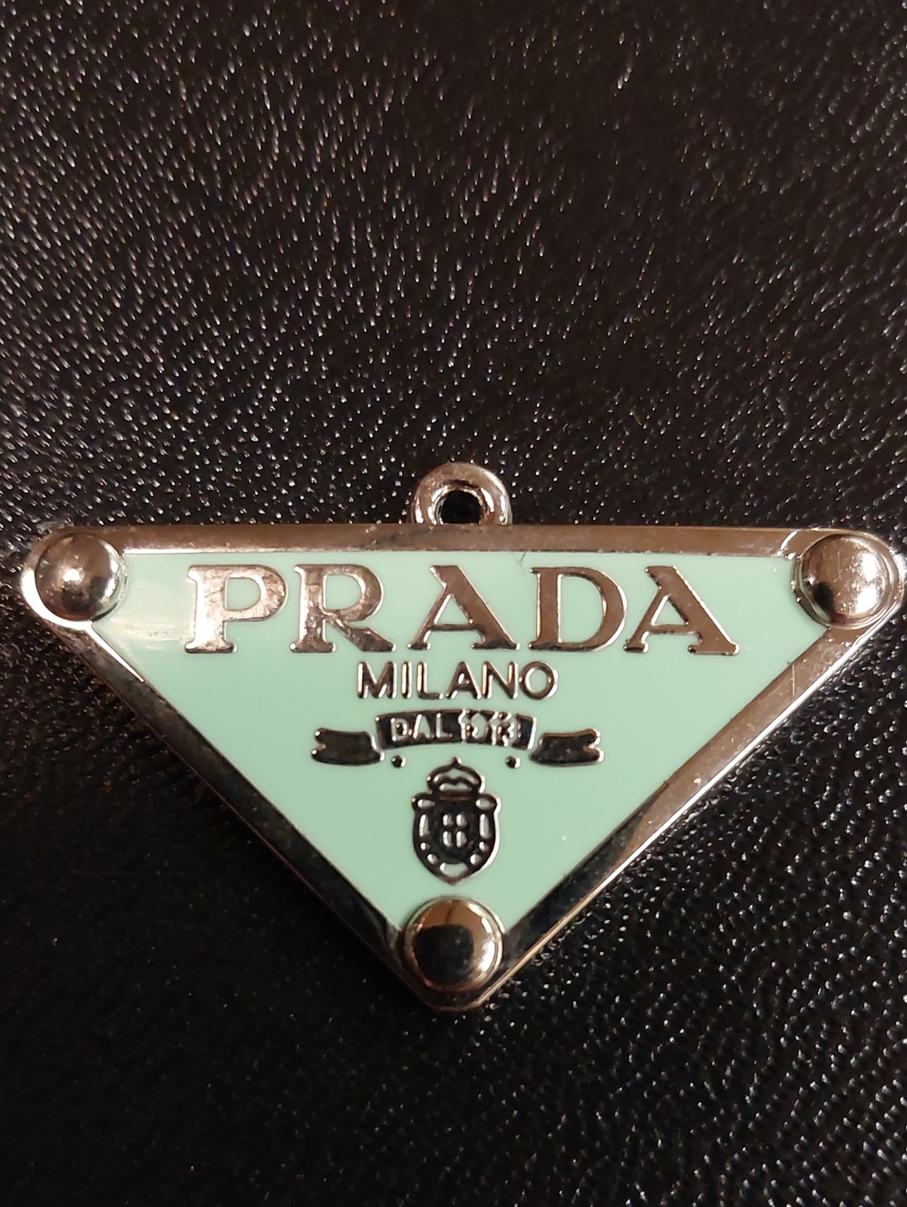 Prada Triangle Logo Pendant in Mint Green and Silver